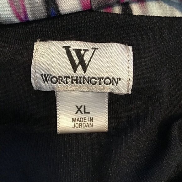 Worthington Top Size XL Pink Blue Multicolor Print Cap Sleeves Cowl Neck - Picture 6 of 7